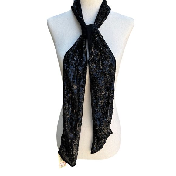 Valerie Stevens Accessories - Valerie Stevens Womens Black Glam Party Sequin Mesh Scarf Wrap Belt Tie New OS
